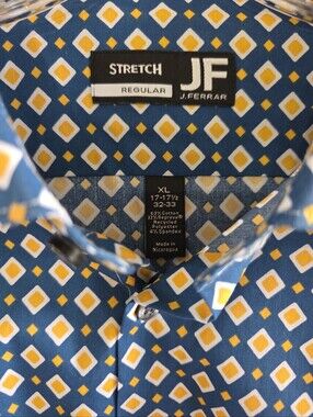 J. Ferrar Mens Size XL 17-17.5 Button Down Dress Shirt Geometric Blue White  NWT